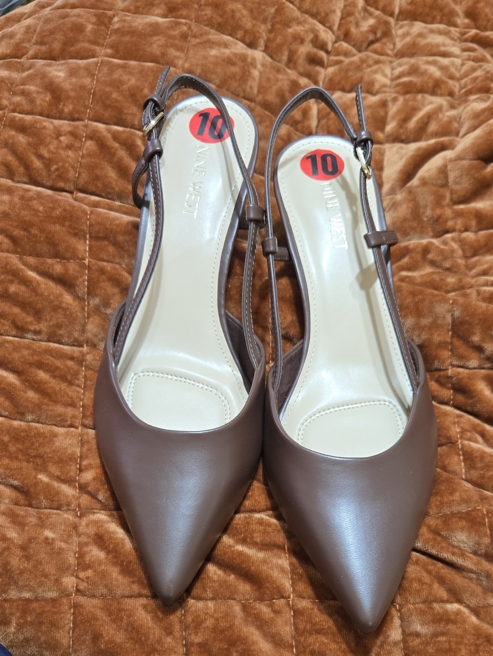 NWOT Nine West Women's Brown Pointed-Toe Slingback Pumps